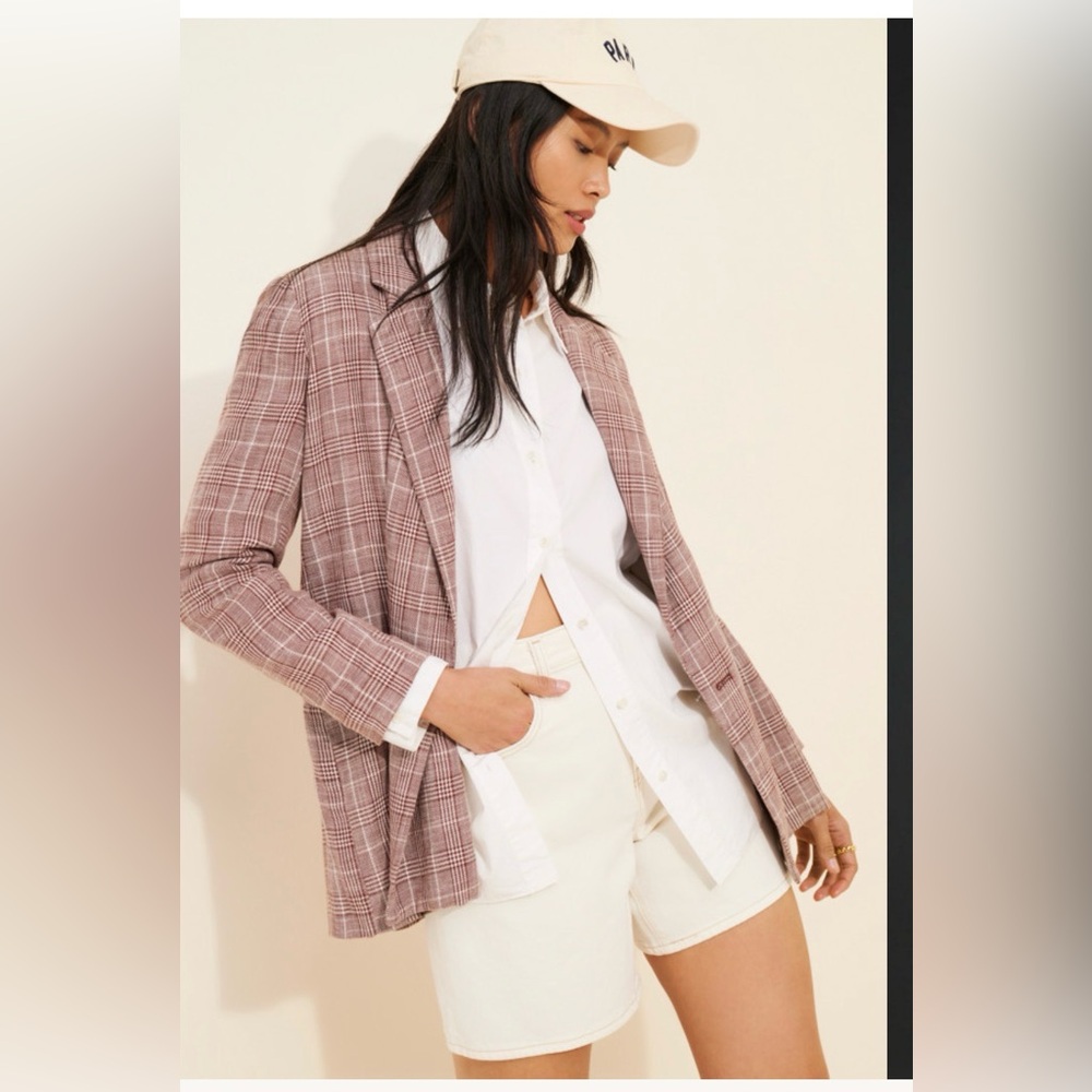 Anthropologie Maeve BurgandyPlaid Blazer